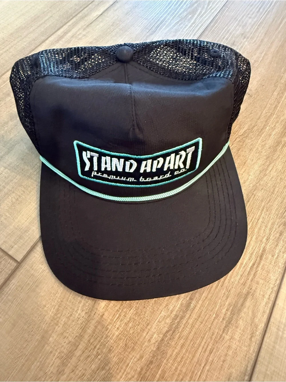 BOTE Stand Apart Premium Board Co Trucker Hat Cap Mesh Back Black Teal Rope VTG